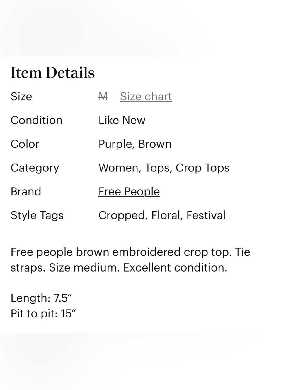 Free People Rust Orange Embroidered Tie-Shoulder Ruffle Crop Top - Picture 7 of 8